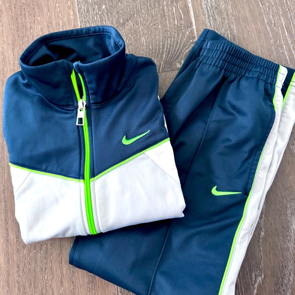 Nike Kid's Track Suit. Neon Green and Navy